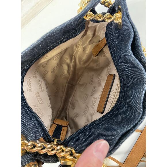 MICHAEL KORS SMALL DENIUM AND BROWN LEATHER SHOULDER BAG - Picture 7 of 10